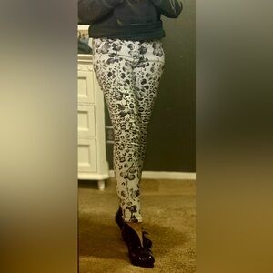 bebe Black and Gray Floral and Leopard Print Pants/ Jeans